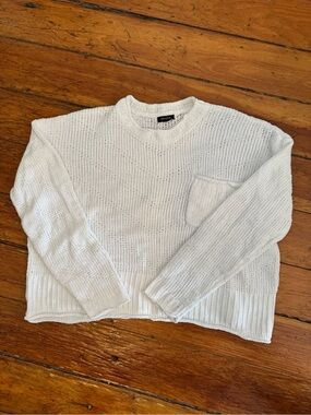 White Lightweight Crewneck Sweater with Pocket